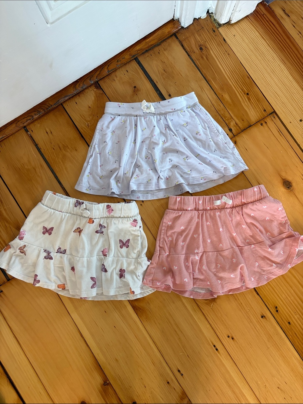 THREE Girls' Ruffle SkORTS with Built in Shorts and Pockets- size 4/5/XS